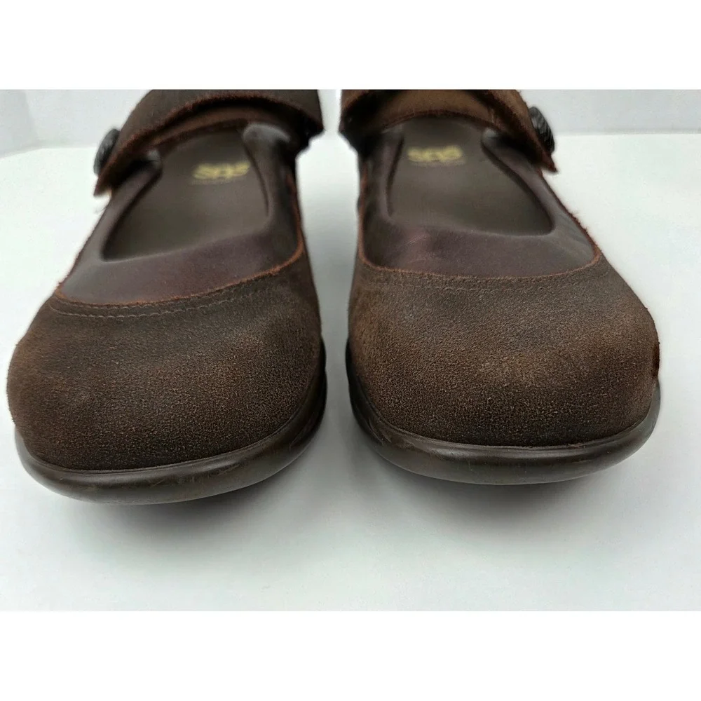 SAS EZ Strap‎ Step Out Mary Jane Comfort Shoes Brown Suede Leather Women 9.5